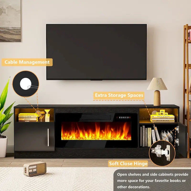 70 Fireplace TV Stand with 36 Electric Fireplace, TV Stand for TVs Up to 80, 16 Colors LED Lights/Entertainment Center