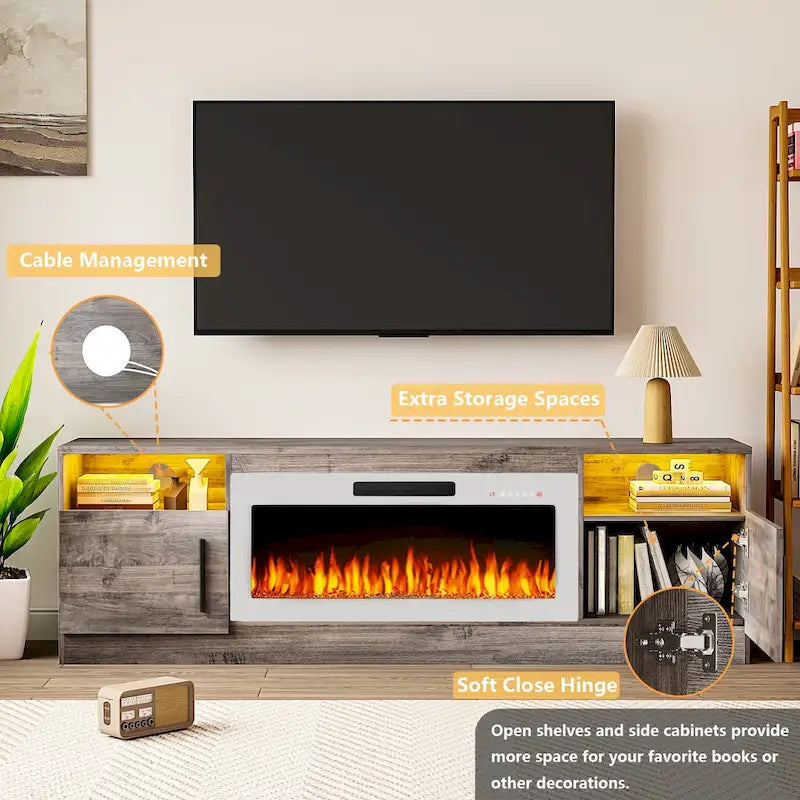70 Fireplace TV Stand with 36 Electric Fireplace, TV Stand for TVs Up to 80, 16 Colors LED Lights/Entertainment Center
