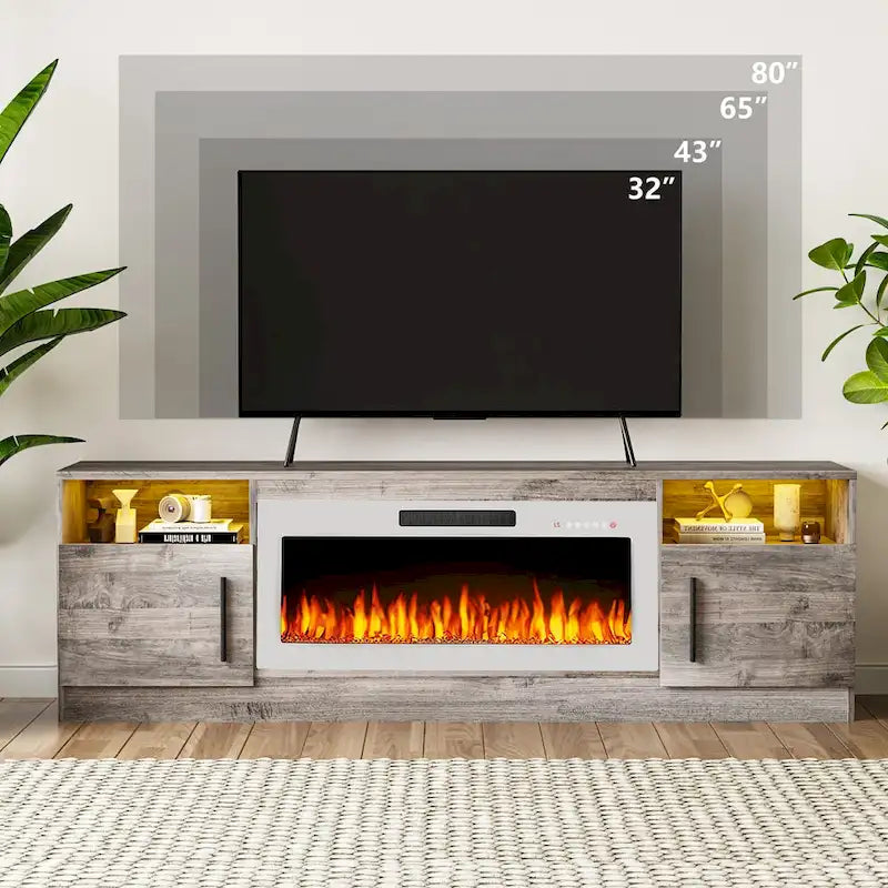 70 Fireplace TV Stand with 36 Electric Fireplace, TV Stand for TVs Up to 80, 16 Colors LED Lights/Entertainment Center