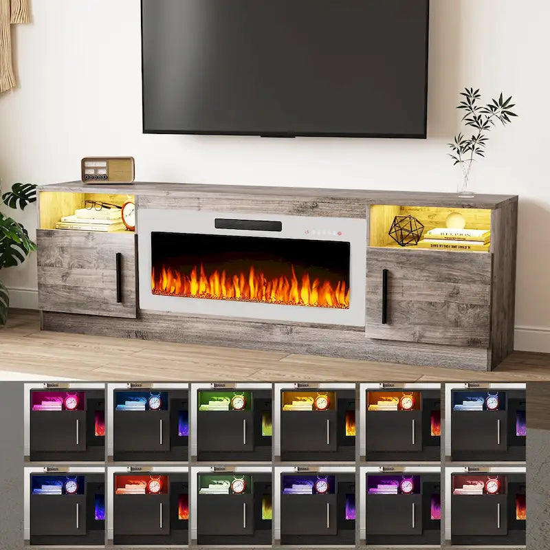 70 Fireplace TV Stand with 36 Electric Fireplace, TV Stand for TVs Up to 80, 16 Colors LED Lights/Entertainment Center