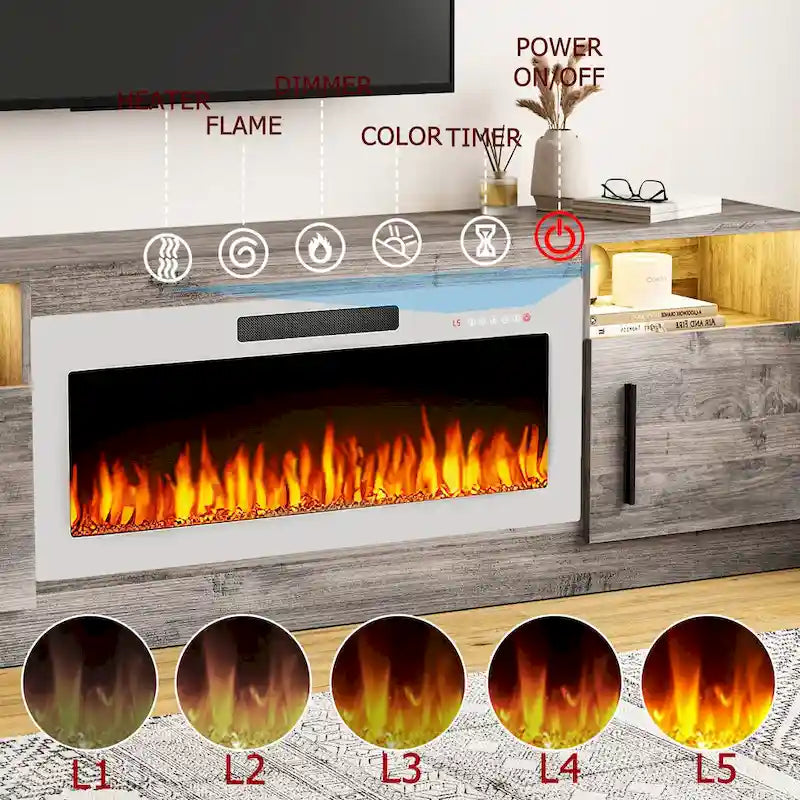 70 Fireplace TV Stand with 36 Electric Fireplace, TV Stand for TVs Up to 80, 16 Colors LED Lights/Entertainment Center
