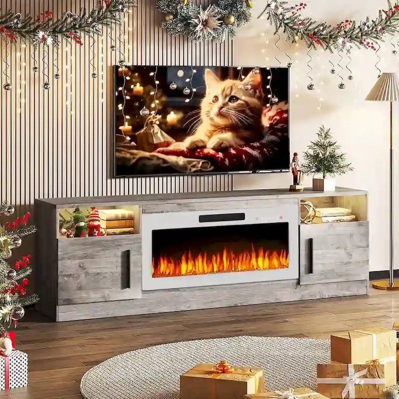70 Fireplace TV Stand with 36 Electric Fireplace, TV Stand for TVs Up to 80, 16 Colors LED Lights/Entertainment Center