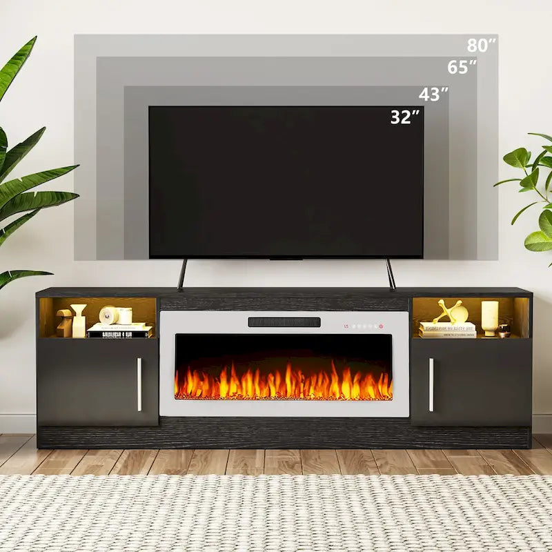70 Fireplace TV Stand with 36 Electric Fireplace, TV Stand for TVs Up to 80, 16 Colors LED Lights/Entertainment Center