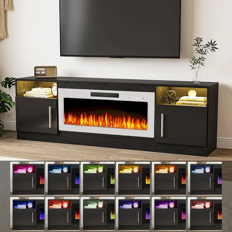 70 Fireplace TV Stand with 36 Electric Fireplace, TV Stand for TVs Up to 80, 16 Colors LED Lights/Entertainment Center