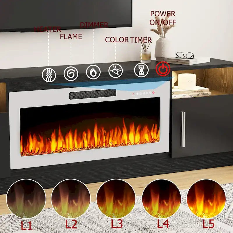70 Fireplace TV Stand with 36 Electric Fireplace, TV Stand for TVs Up to 80, 16 Colors LED Lights/Entertainment Center