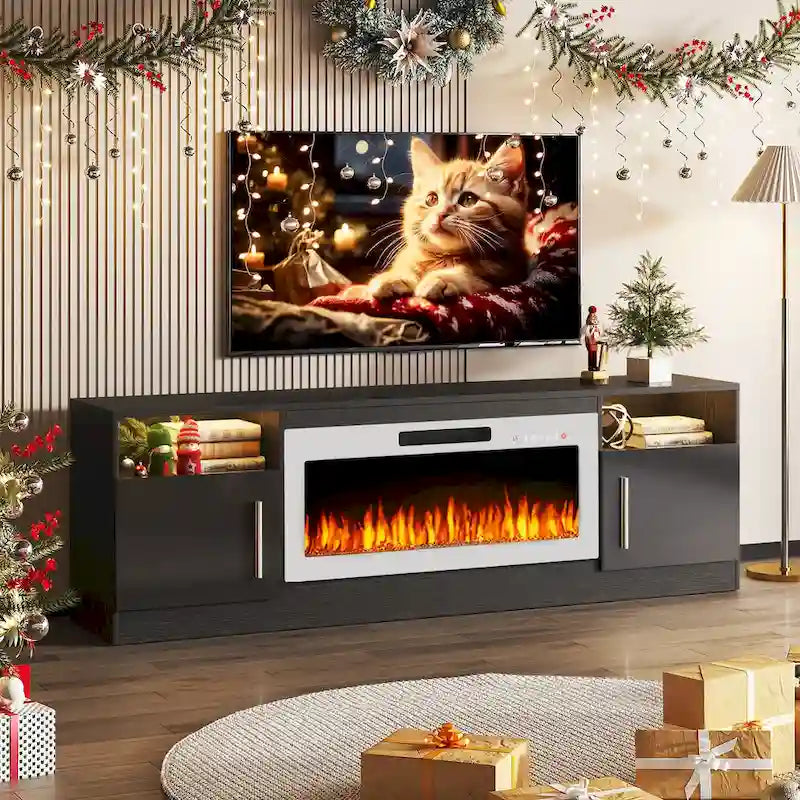 70 Fireplace TV Stand with 36 Electric Fireplace, TV Stand for TVs Up to 80, 16 Colors LED Lights/Entertainment Center