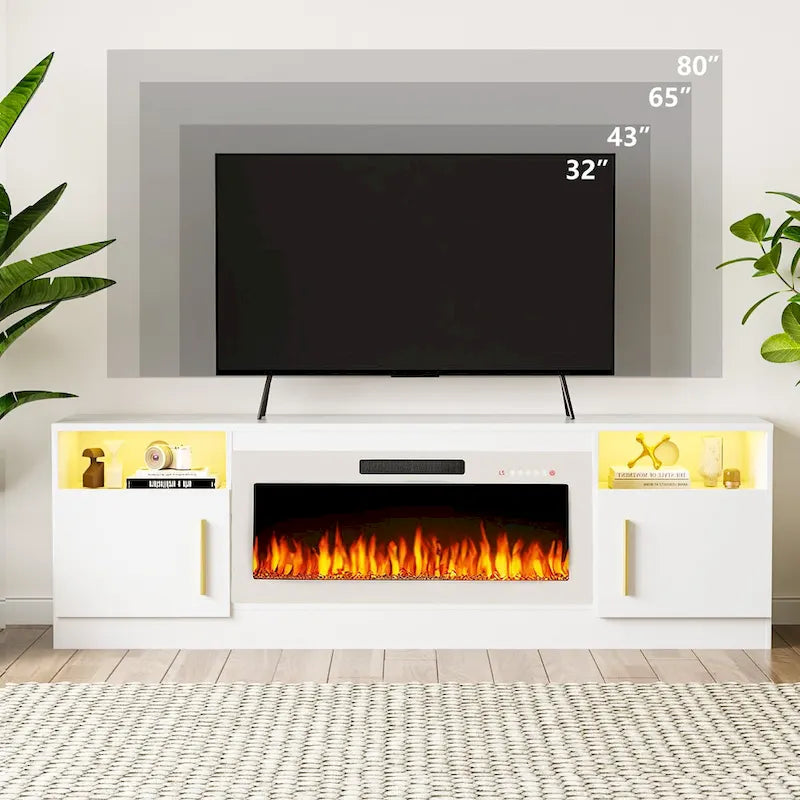70 Fireplace TV Stand with 36 Electric Fireplace, TV Stand for TVs Up to 80, 16 Colors LED Lights/Entertainment Center