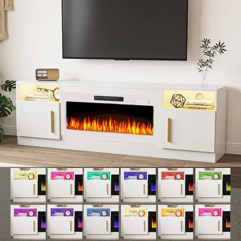 70 Fireplace TV Stand with 36 Electric Fireplace, TV Stand for TVs Up to 80, 16 Colors LED Lights/Entertainment Center