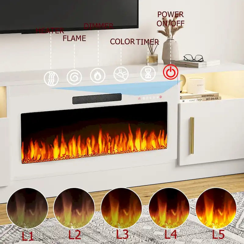 70 Fireplace TV Stand with 36 Electric Fireplace, TV Stand for TVs Up to 80, 16 Colors LED Lights/Entertainment Center