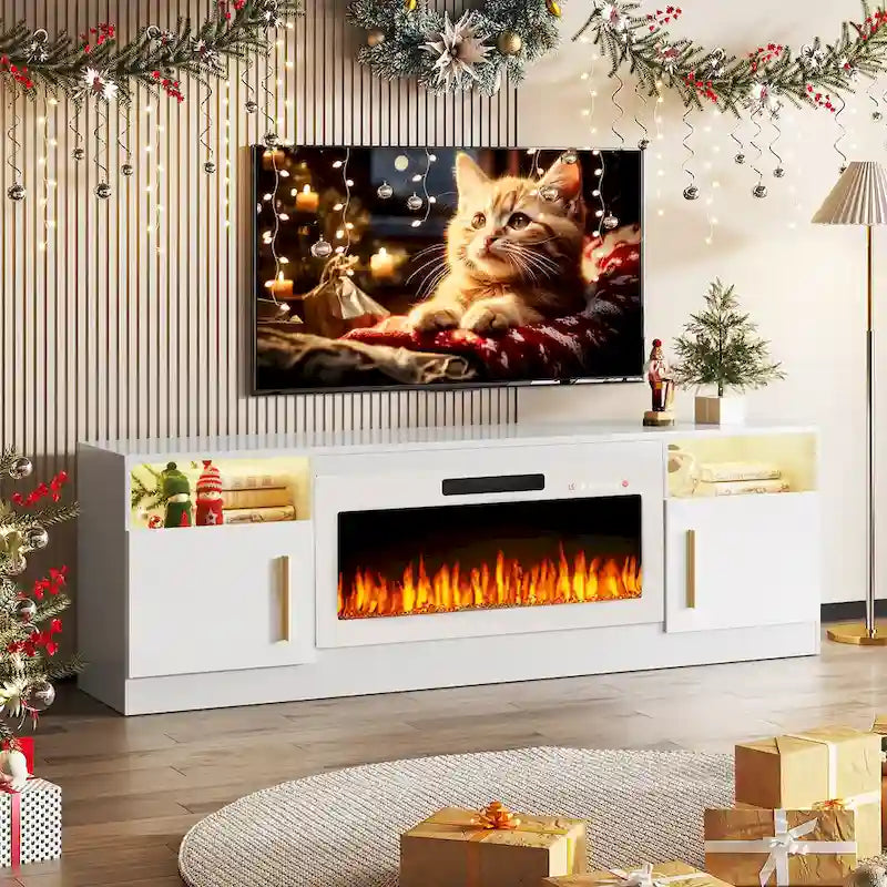 70 Fireplace TV Stand with 36 Electric Fireplace, TV Stand for TVs Up to 80, 16 Colors LED Lights/Entertainment Center