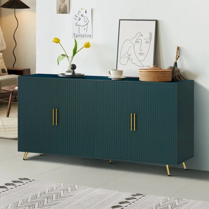 Wood TV Stand with Storage Cabinet & Adjustable Shelves - 15.70 x 60.00 x 32.30