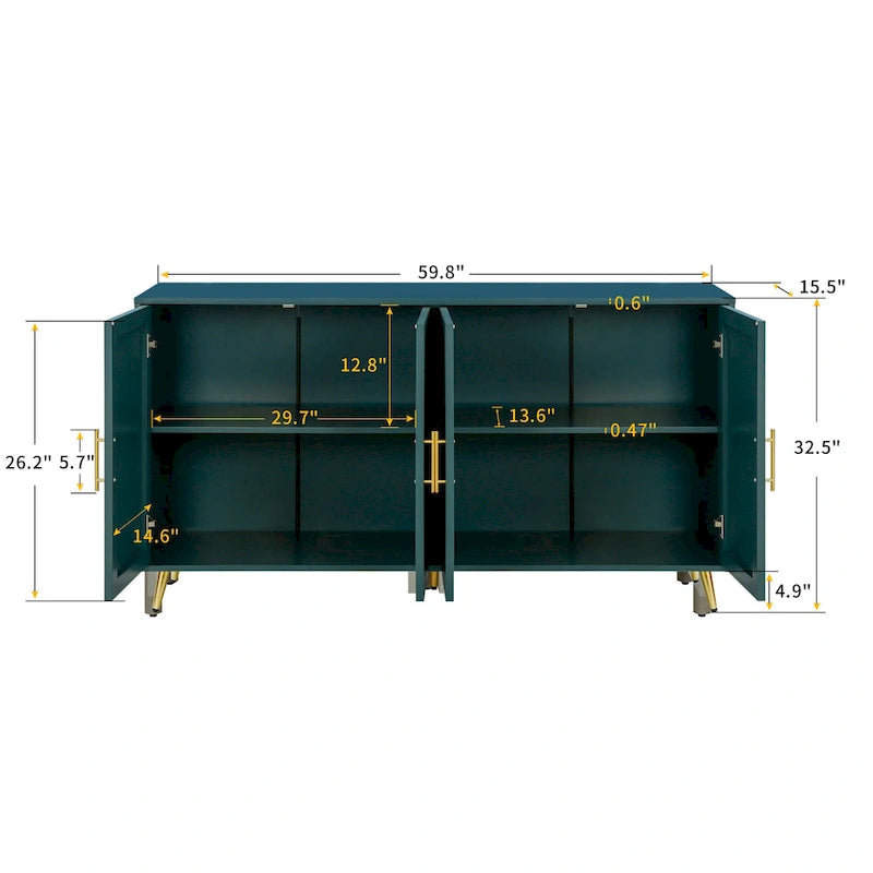 Wood TV Stand with Storage Cabinet & Adjustable Shelves - 15.70 x 60.00 x 32.30