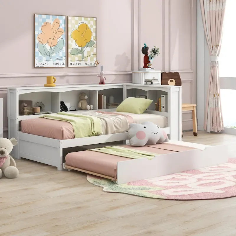 Twin Size Daybed with Trundle, Storage Cabinets and USB Ports, White