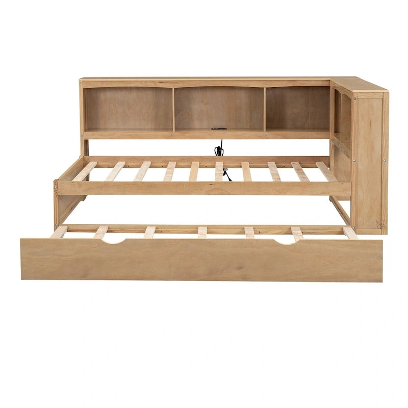 Twin Size Daybed with Trundle, Storage Cabinets and USB Ports, White