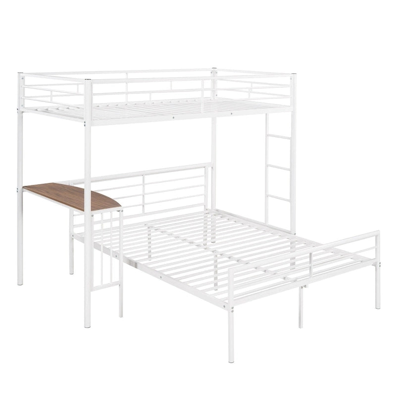 Twin Over Full Metal Bunk Bed with Desk, Ladder and Quality Slats for Bedroom, Metallic White_OLD SKU :LP000092AAK_