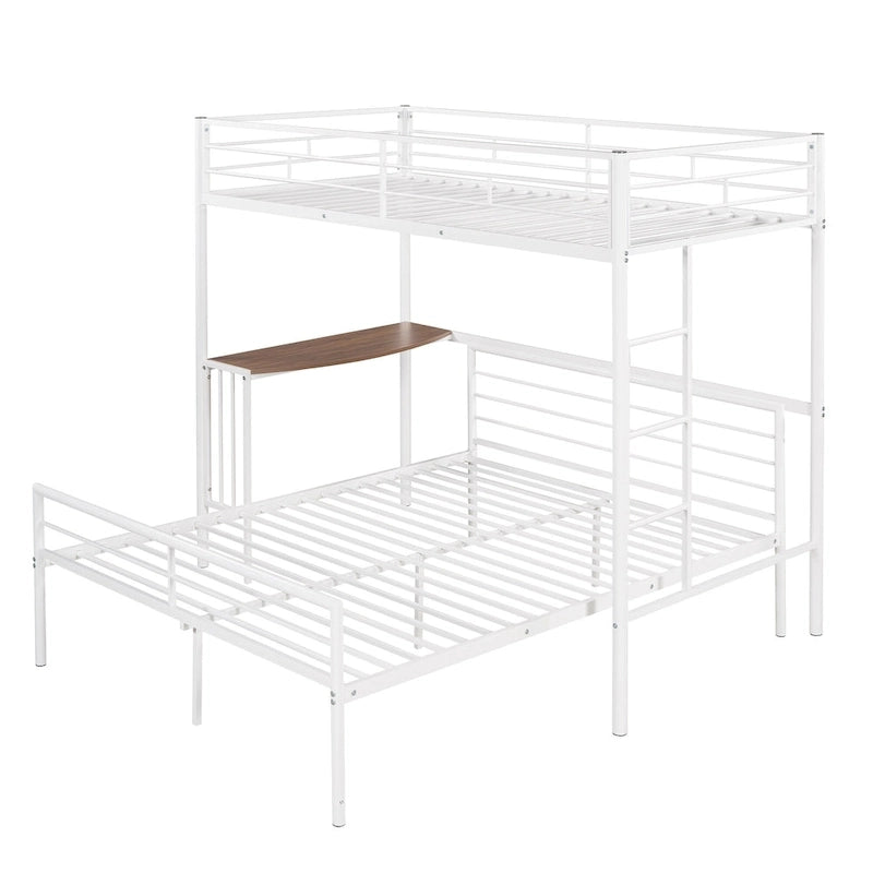 Twin Over Full Metal Bunk Bed with Desk, Ladder and Quality Slats for Bedroom, Metallic White_OLD SKU :LP000092AAK_