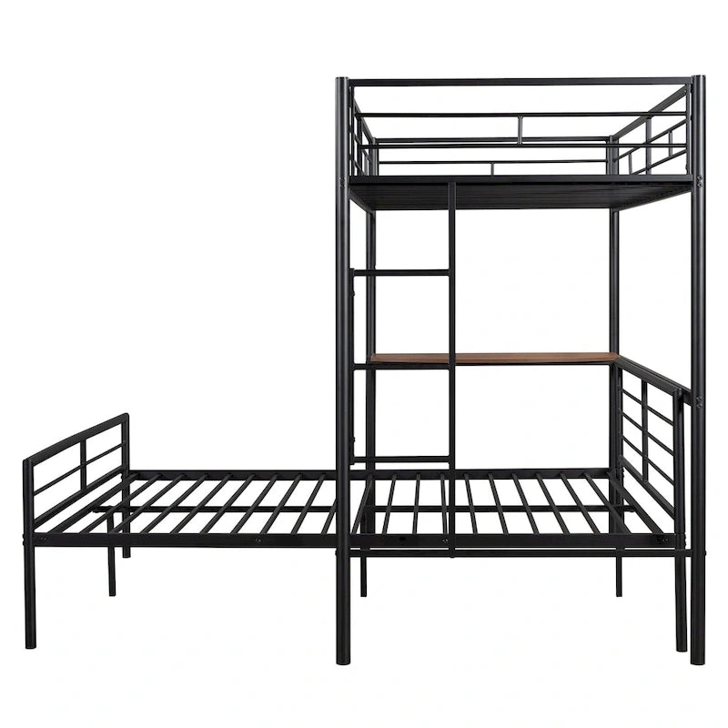 Twin Over Full Metal Bunk Bed with Desk, Ladder and Quality Slats for Bedroom, Metallic White_OLD SKU :LP000092AAK_