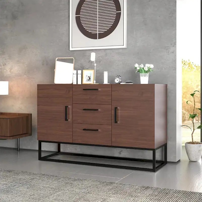 Faux Wood Sideboard with 3 Drawer Server Cabinet