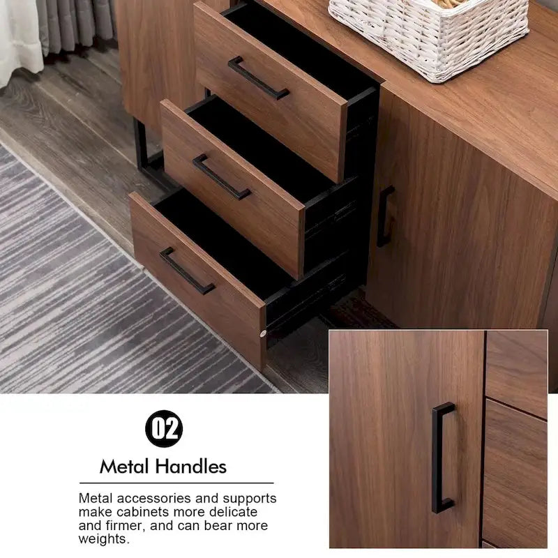 Faux Wood Sideboard with 3 Drawer Server Cabinet
