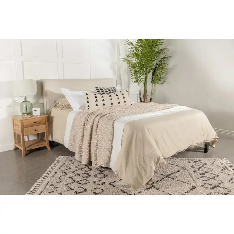 Gemma Sand Upholstered Headboard with Flange Details