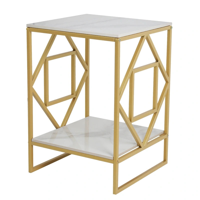 Sintered Stone End Coffee Table 2 Tier Side Table With Storage Shelf - 15.75x15.75x22.83 inch