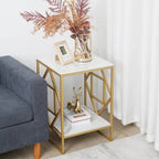 Sintered Stone End Coffee Table 2 Tier Side Table With Storage Shelf - 15.75x15.75x22.83 inch