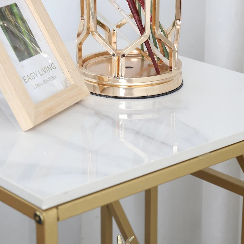 Sintered Stone End Coffee Table 2 Tier Side Table With Storage Shelf - 15.75x15.75x22.83 inch