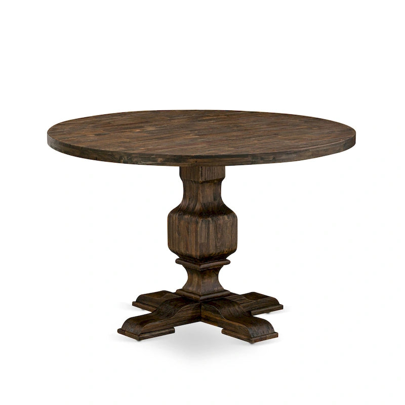 Dining Table Set- a Round Kitchen Table and Light Sable Parsons Chairs, Distressed Jacobean (Pieces Option)