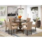 Dining Table Set- a Round Kitchen Table and Light Sable Parsons Chairs, Distressed Jacobean (Pieces Option)