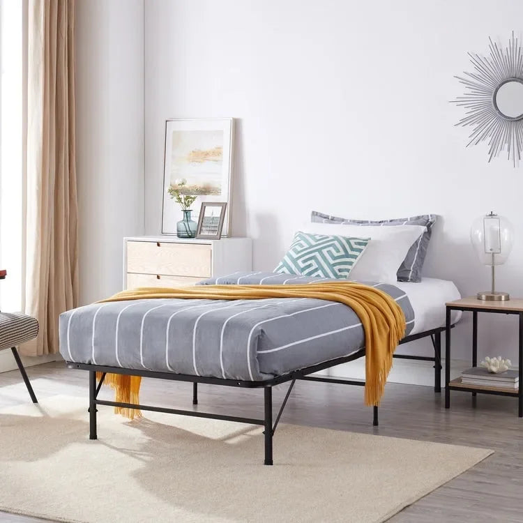 14 Foldable Metal Platform Bed Frame Mattress Foundation with Box Spring Replacement