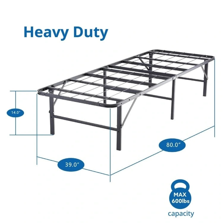 14 Foldable Metal Platform Bed Frame Mattress Foundation with Box Spring Replacement