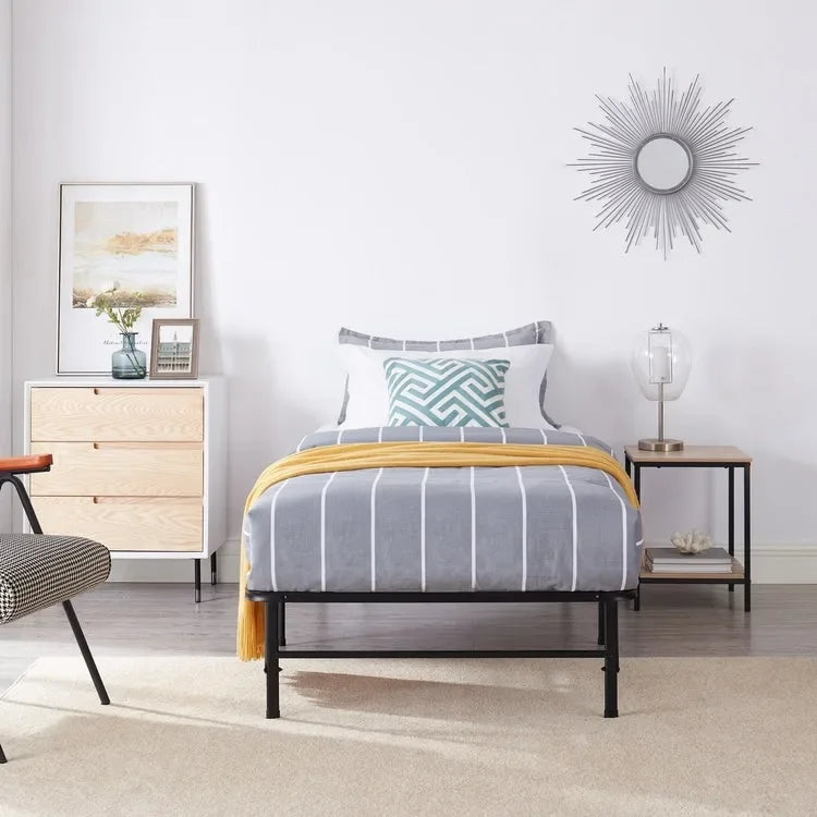 14 Foldable Metal Platform Bed Frame Mattress Foundation with Box Spring Replacement