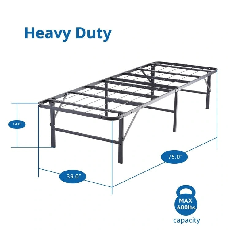 14 Foldable Metal Platform Bed Frame Mattress Foundation with Box Spring Replacement