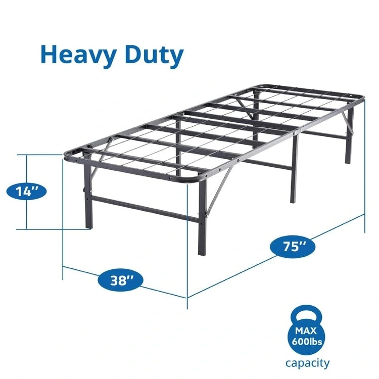 14 Foldable Metal Platform Bed Frame Mattress Foundation with Box Spring Replacement