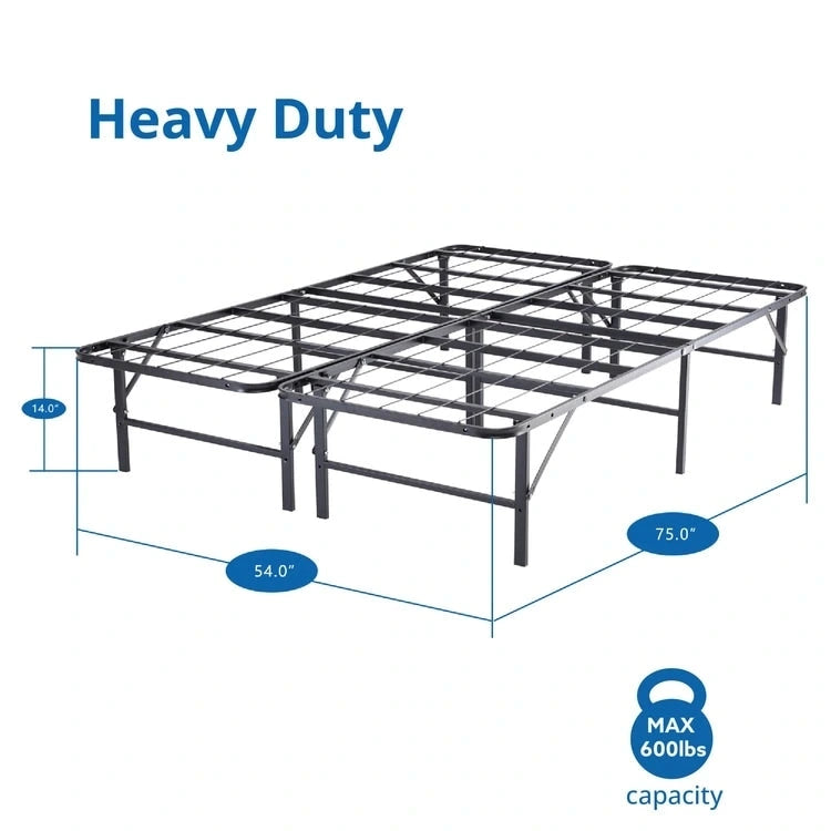 14 Foldable Metal Platform Bed Frame Mattress Foundation with Box Spring Replacement