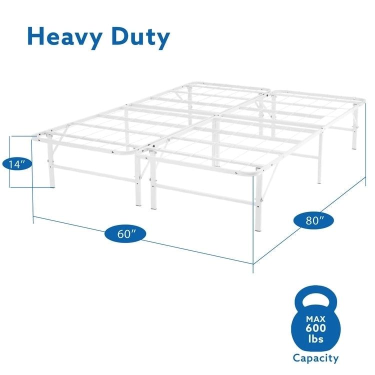 14 Foldable Metal Platform Bed Frame Mattress Foundation with Box Spring Replacement