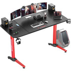 Ergonomic Gaming Desk T-Shaped Office PC Computer Desk with Full Desk Mouse Pad, Handle Rack, Cup Holder Headphone Hook