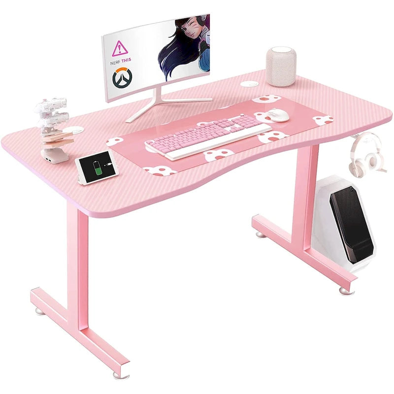 Ergonomic Gaming Desk T-Shaped Office PC Computer Desk with Full Desk Mouse Pad, Handle Rack, Cup Holder Headphone Hook