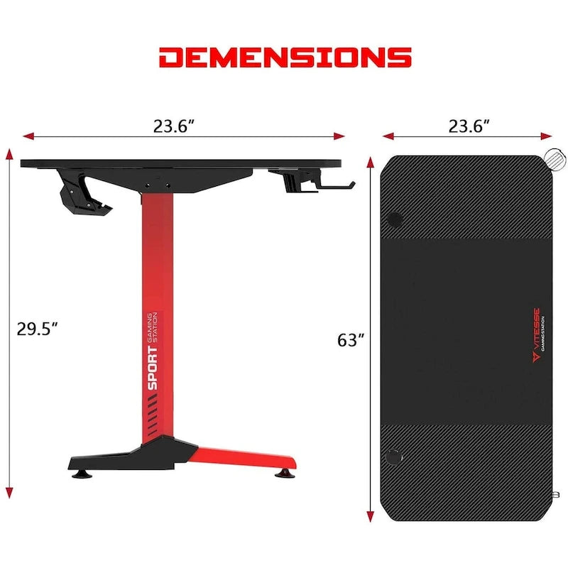 Ergonomic Gaming Desk T-Shaped Office PC Computer Desk with Full Desk Mouse Pad, Handle Rack, Cup Holder Headphone Hook