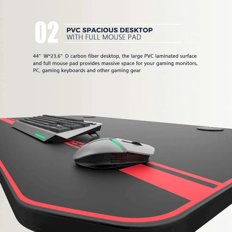 Ergonomic Gaming Desk T-Shaped Office PC Computer Desk with Full Desk Mouse Pad, Handle Rack, Cup Holder Headphone Hook