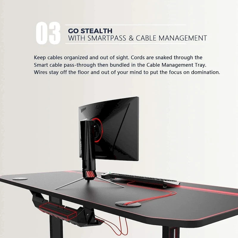 Ergonomic Gaming Desk T-Shaped Office PC Computer Desk with Full Desk Mouse Pad, Handle Rack, Cup Holder Headphone Hook