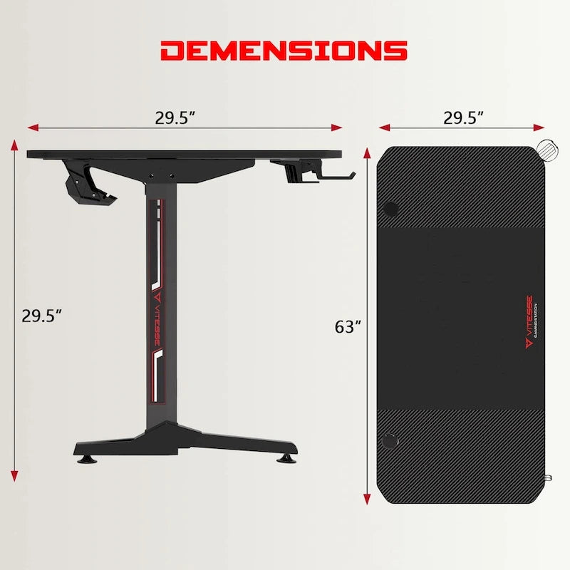Ergonomic Gaming Desk T-Shaped Office PC Computer Desk with Full Desk Mouse Pad, Handle Rack, Cup Holder Headphone Hook