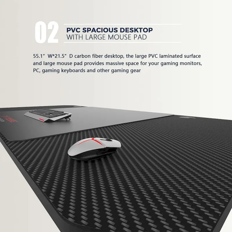 Ergonomic Gaming Desk T-Shaped Office PC Computer Desk with Full Desk Mouse Pad, Handle Rack, Cup Holder Headphone Hook