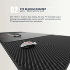 Ergonomic Gaming Desk T-Shaped Office PC Computer Desk with Full Desk Mouse Pad, Handle Rack, Cup Holder Headphone Hook