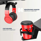 Ergonomic Gaming Desk T-Shaped Office PC Computer Desk with Full Desk Mouse Pad, Handle Rack, Cup Holder Headphone Hook