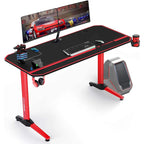 Ergonomic Gaming Desk T-Shaped Office PC Computer Desk with Full Desk Mouse Pad, Handle Rack, Cup Holder Headphone Hook