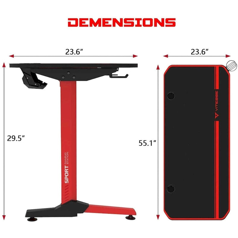 Ergonomic Gaming Desk T-Shaped Office PC Computer Desk with Full Desk Mouse Pad, Handle Rack, Cup Holder Headphone Hook
