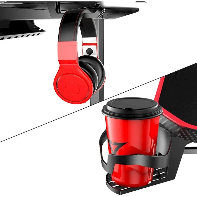 Ergonomic Gaming Desk T-Shaped Office PC Computer Desk with Full Desk Mouse Pad, Handle Rack, Cup Holder Headphone Hook