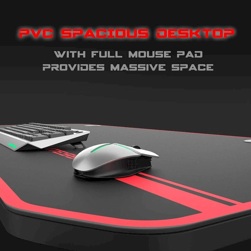 Ergonomic Gaming Desk T-Shaped Office PC Computer Desk with Full Desk Mouse Pad, Handle Rack, Cup Holder Headphone Hook