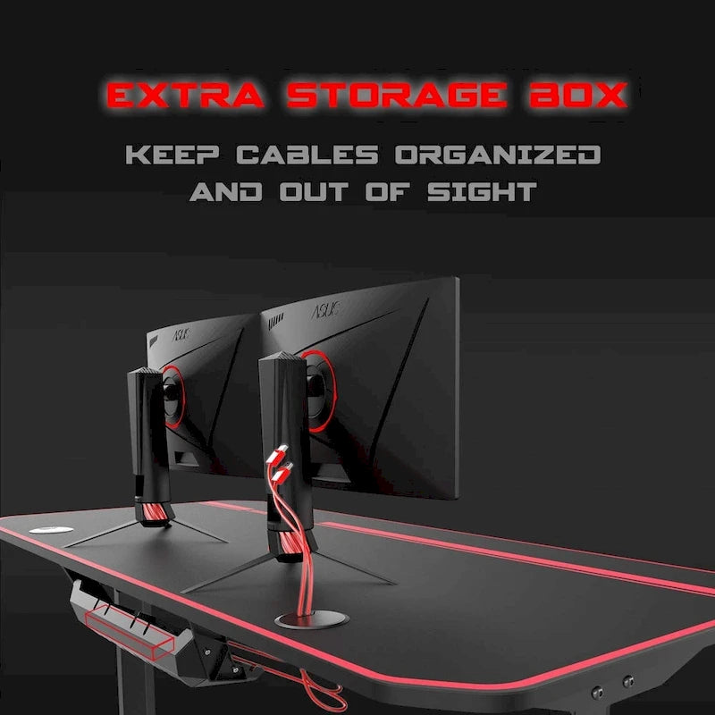 Ergonomic Gaming Desk T-Shaped Office PC Computer Desk with Full Desk Mouse Pad, Handle Rack, Cup Holder Headphone Hook